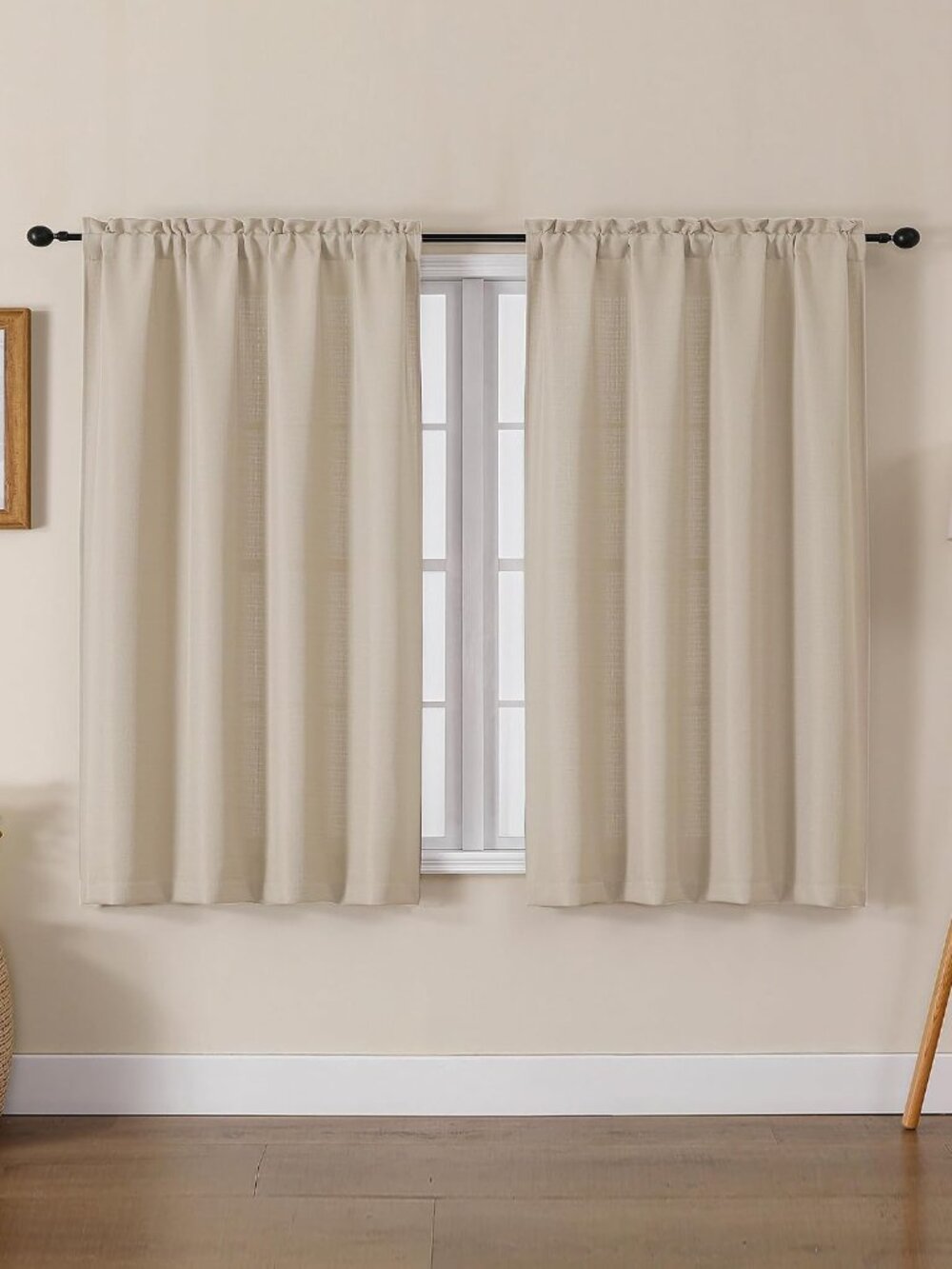 Bessie Light Filtering Curtains 45 Inch Length 2 Panels Set, Faux Linen Weave Sh